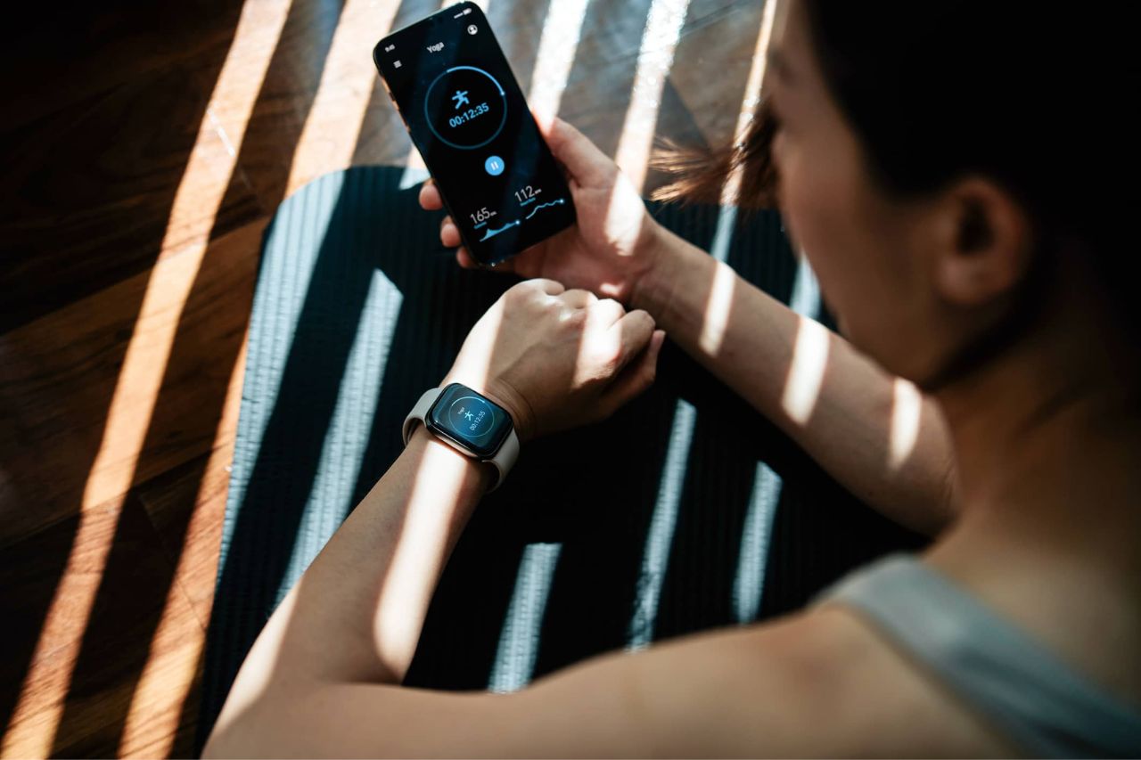 Woman checking her heart rate
